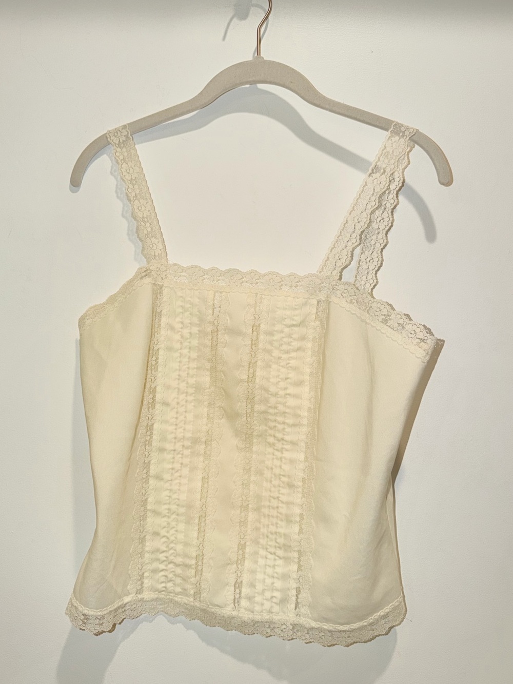 Delicate Vintage Lace Trim Cream Camisole Top